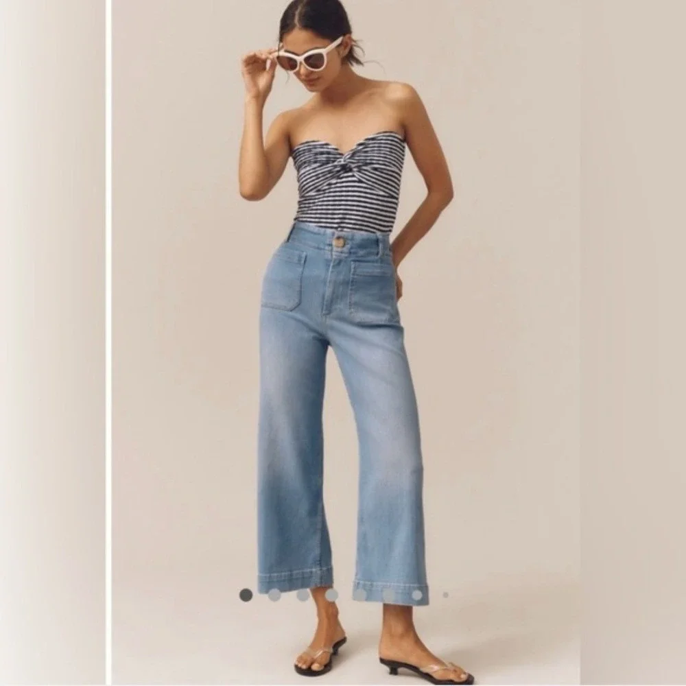 New Maeve Colette Jeans 27 Tall Light Wash High Rise Wide Leg Cropped Preppy